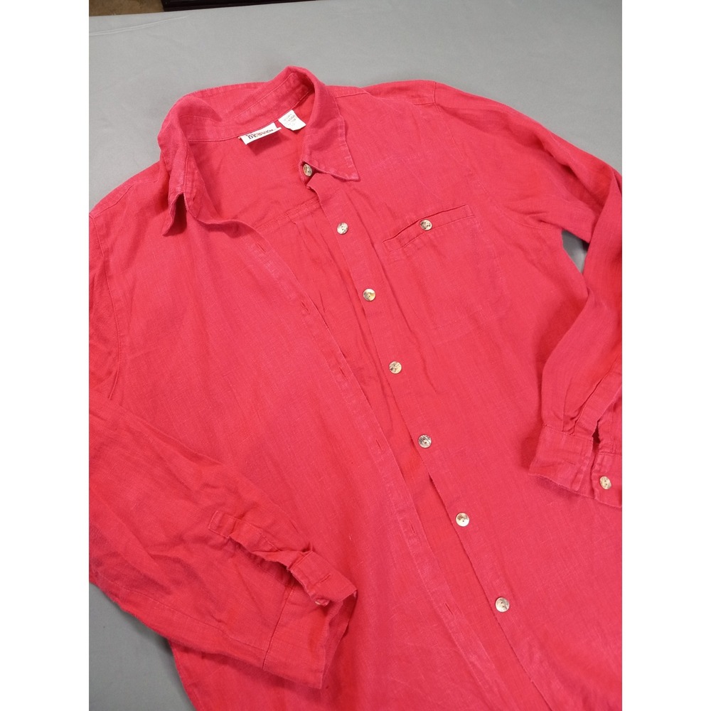 Chico's Vintage 90s Design Coral Red 100% Linen Button Down‎ Shirt Size 1 (M)